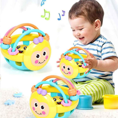 Soft Rubber Juguetes Bebe Cartoon Bee Hand Knocking Rattle Dumbbell Early Educational Toy For Kid Hand Bell Baby Toy 0-12 Months