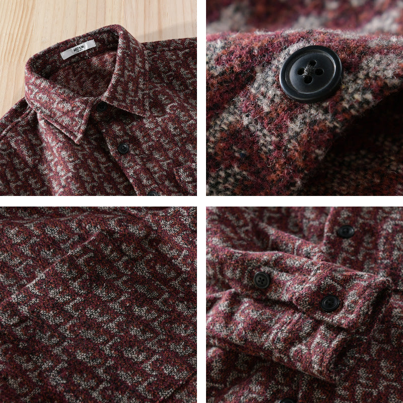 Men's Brushed Thickened Long-sleeved Casual Loose Shirt Jacket
