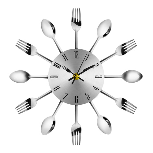 Novel Stainless Steel Knife Fork Spoon Analog Wall Clock Home Decoration