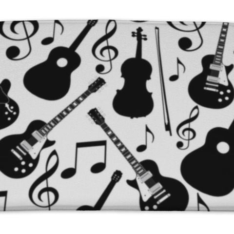 Bath Mat, Musical Instruments Monochrom Pattern