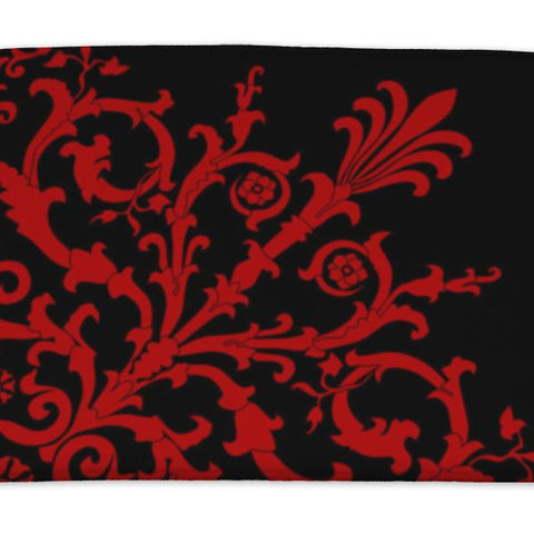 Bath Mat, Red On Black Corner Pattern