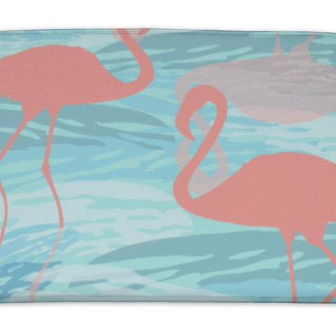 Bath Mat, Pattern With Pink Flamingo Silhouette