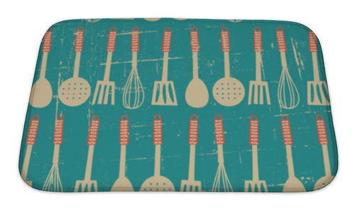 Bath Mat, Retro Kitchen Pattern