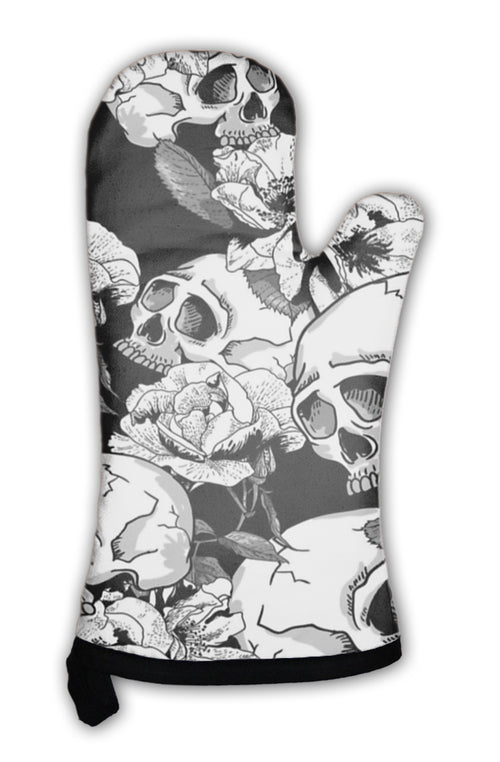 Oven Mitt, Skull And Flowers