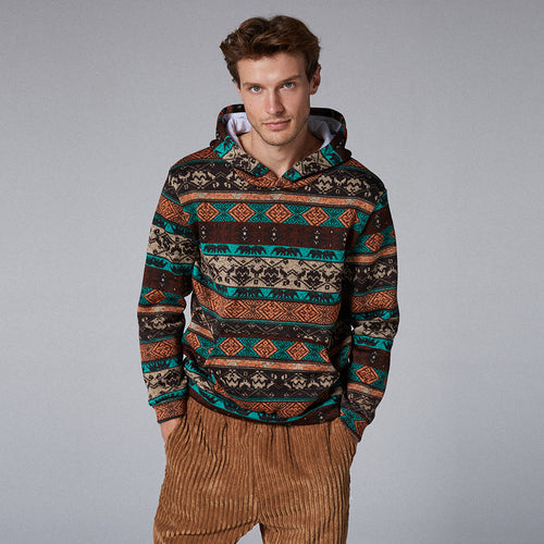 Mens Animal Printed Ethnic Style Casual Pocket Sweatshirt