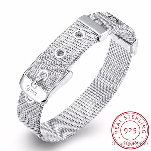 LEKANI Fashionable Belt Design Pure 925 Sterling Silver Fine Jewelry Bracelet Top Quality 10mm Watch Chain For Woman Man Gift