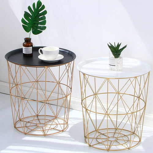 Creative Nordic Golden Iron Metal Coffee Table Dirty Storage Basket Tea Fruit Snack Service Plate Tray Bed Living Room Sofa Side