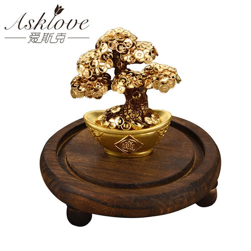Feng Shui Fortune tree Gold Foil Money Tree Bonsai Office Tabletop Lucky Wealth Ornaments Gifts Home Decoration with Gifts box