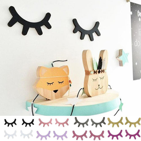 2Pcs Nordic Style Cute Wooden Eyelashes Wall Sticker DIY Kids Bedroom Living Room Decal Wall Sticker Decoration Drop Shipping