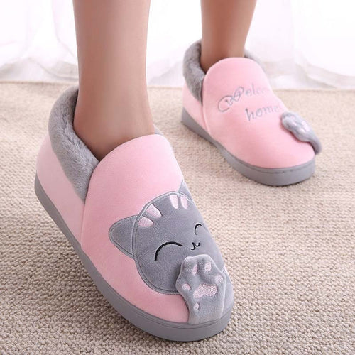 Women Winter Warm Home Slipper Couple Shoes Female Plush Cat Animal Slip On Soft Indoor Flats Comfort Ladies & Man Plus Size
