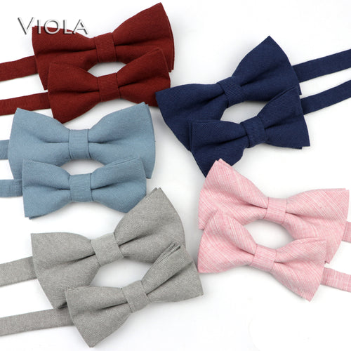 Lovely Solid Colorful Parent-Child Bowtie Sets 100% Cotton Kids Pet Men Butterfly Blue Red Pink Casual Bow Tie Gift Accessory