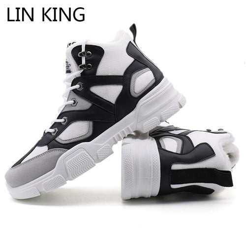 LIN KING Plus Size Men's Winter Ankle Boots Sneakers Warm Keep Lace Up Snow Boots For Male Adult Warm Short Plush Short Shoes