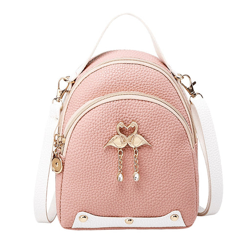25#Fashion Women's  Solid Color Leather Little Swan Backpack Shoulder Bag Mini Backpacks For Girls Small Backpack Women