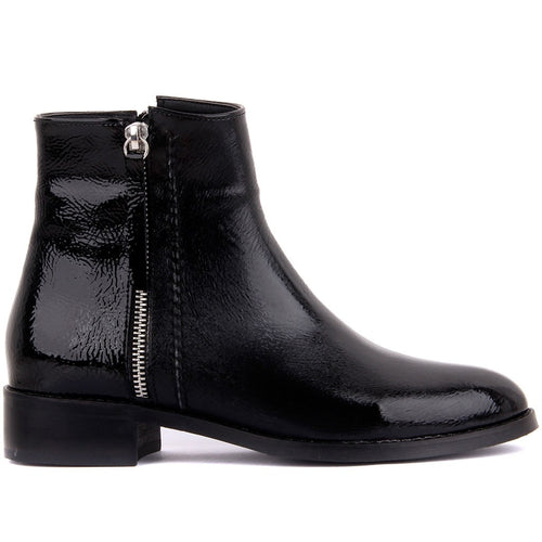 Moxee-Black White Japanned Leather Zipper Female Women Boots