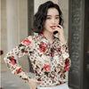 Fashion Floral Ladies Elegant Blouses & Shirts Long Sleeve OL Styles for Women Business Work Wear Tops Clothes With Bow Tie