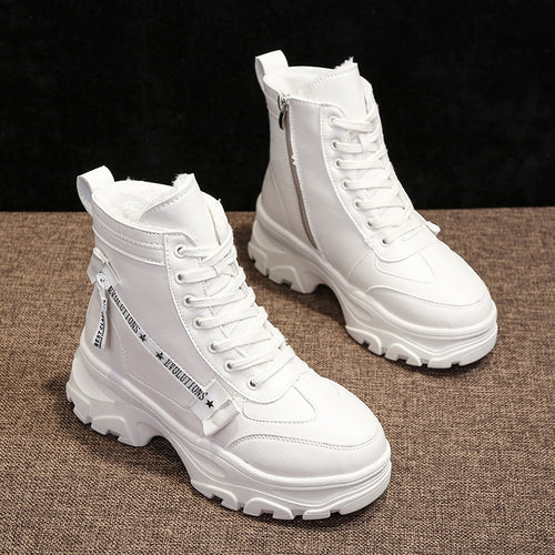 2019 New Increase Women's Winter Sneakers With Fur High Top Sneakers Chunky Sneaker Platform Ladies High Heel Casual Shoes Woman