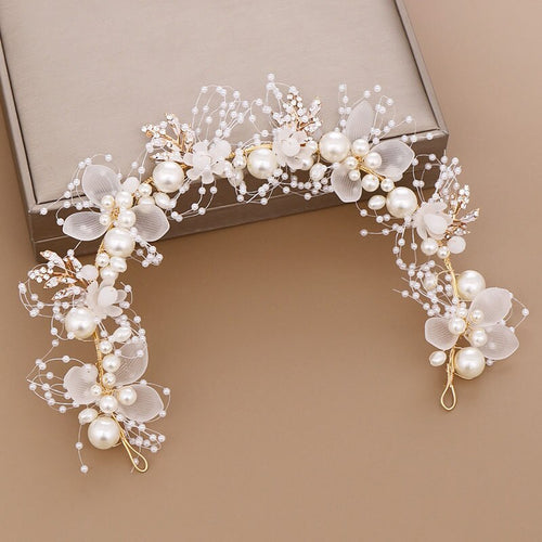 ACREED Handmade Bridal Flower Faux Pearl Crystal Leaves Wedding Headband Women Hairband Children Hair Accessories SL