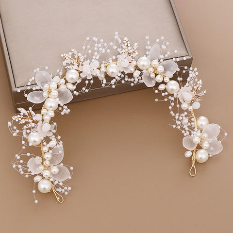ACREED Handmade Bridal Flower Faux Pearl Crystal Leaves Wedding Headband Women Hairband Children Hair Accessories SL