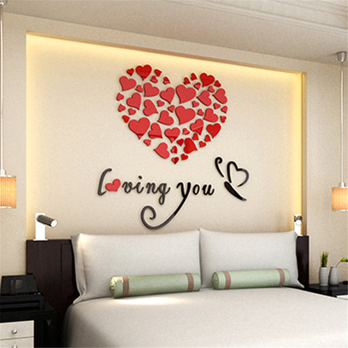 Romantic DIY Art 3D Acrylic Love Heart Wall Stickers Bedroom Living Room wedding decoration wall stickers muraux wallpaper A3086
