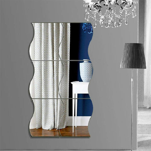 1 Set Mirror Wall Stickers Home Decoration DIY Art Wave Mirror Wall Stickers 0506