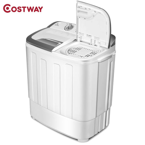 COSTWAY 8 lbs Compact Mini Twin Tub Dryer Washing Machine Separate Timer Control Settings Semi-automatic Washing Machine