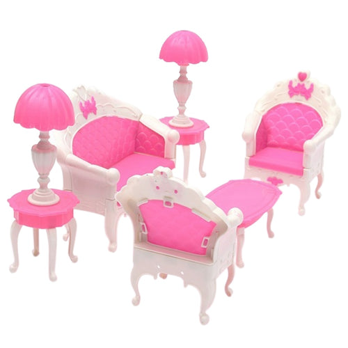 6pc/set New Mini Pink Kids Baby Girls Cute Toy Pinks Doll Furniture Living Room Sofa For Dollhouse