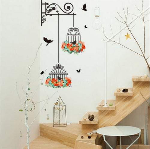 Vintage Home Decor Kids Birdcage Decorative Painting Bedroom Living room TV Wall Decoration Wall Stickers Mural Dropshipping 05
