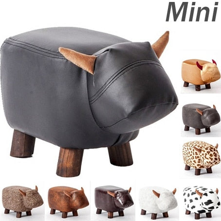 Big Sale!Leather Sofa Ottoman Shoe Stool Pouf Chair Bean Bag Kid Toys Storage Footstool Solid Wood Nordic Home Deco Furniture