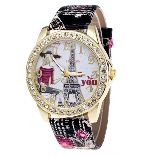 Diamond Insert Eiffel Tower In Paris Wrist Watch Women Printing Wrist Watch 2019 female watches Accessory Jewelry
