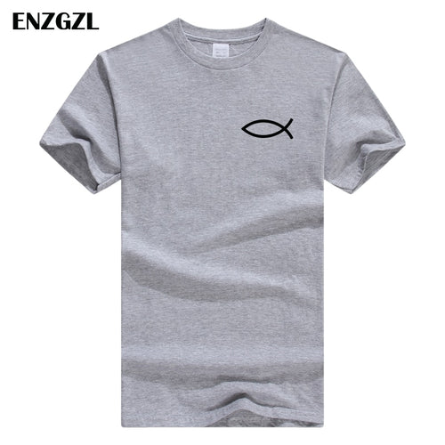 2019 New Summer T Shirt Mens 100% cotton T-shirts Tee Short Sleeve high quality Boy Tshirt TOPS gray Christian JESUS fish Z4925