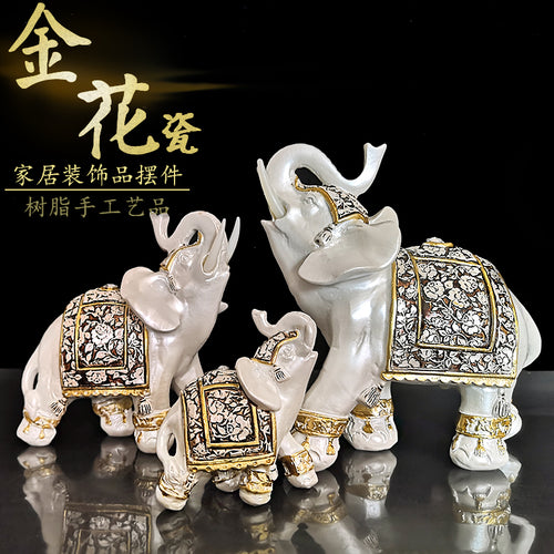 Lucky Elephant Statue Elephant Figurines Resin Garden miniatures Golden Fengshui Elephant with Trunk up Home Decoration